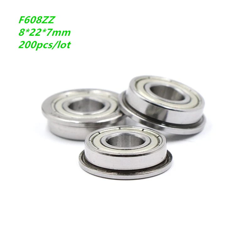 200 шт./лот 8x22x7 мм F608ZZ F608Z F608 Z ZZ F608-ZZ металлическая крышка Миниатюрный фланцевый глубокий шаровой подшипник 8*22*7 мм