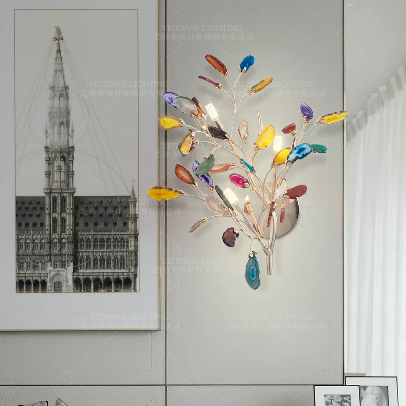 

modern led agate wall lamps colorful agate wall sconce light LED g4 bulb included 85-265V in foyer bedroom bedside headbard lamp