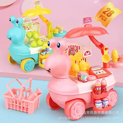 

Snail Candy Shopping Cart 28-piece Set, Simulation Ice Cream Cart, Play House Vending Truck, Enlightenment DIY Kitchen Toy