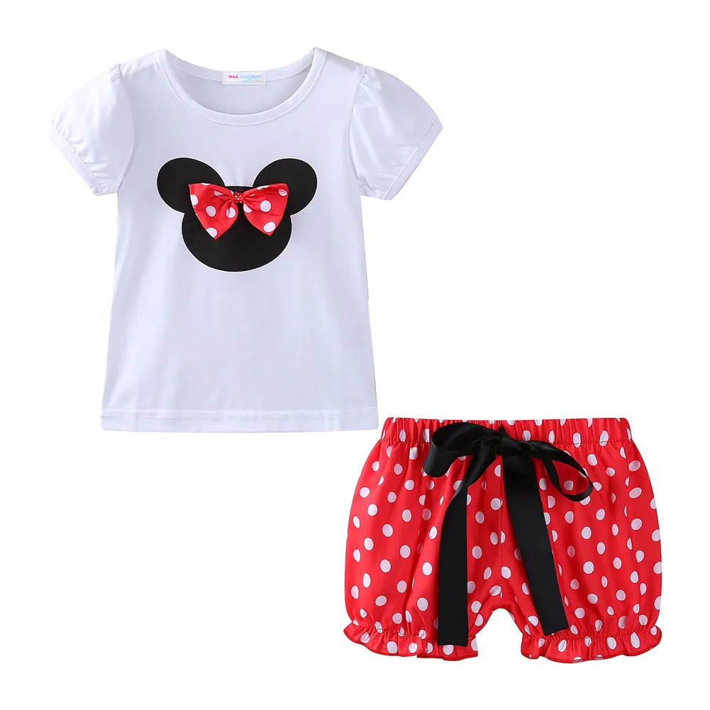 Red Shorts Mudkingdom/одежда с изображением Минни для маленьких девочек; милый бант из ленты в горошек; цвет розовый, красный - Цвет: Red Shorts