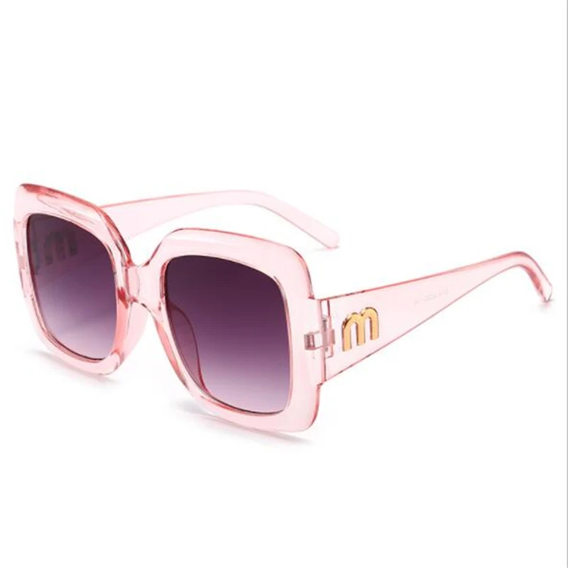 oversized square sunglasses Woman blue big face sunglasses Gilded letters wide-leg sunshade mirror Modified face color changing mirror glasses big sunglasses