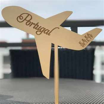 

Custom Name Airplane Wood Cake Topper Engraved Wedding Engagement Party Cake Accessory Wooden Personalized Cake Topper Supplies