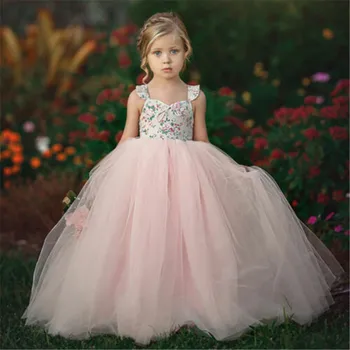 

1-7 Years Girls Lace Dress Pageant Flower Kids Girls Princess Dress Kids Fancy Wedding Bridesmaid Gown Formal Dresses For Girls