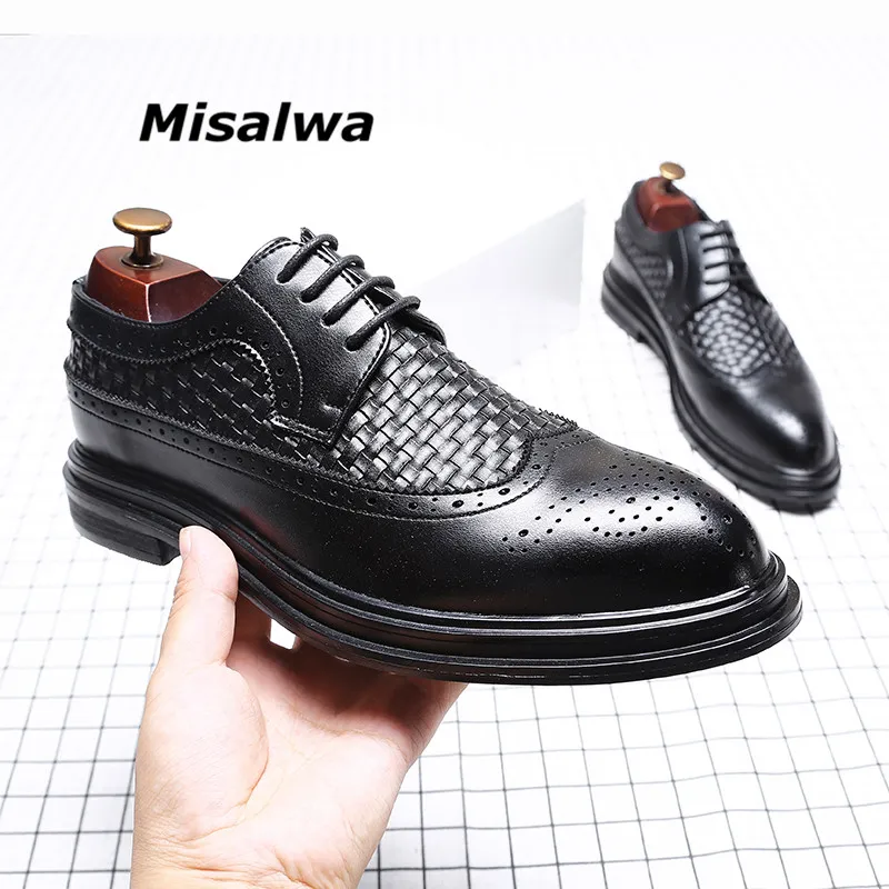 Мужские модельные туфли Misalwa черные элегантные кожаные Дерби на платформе