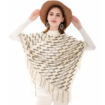 

New color matching knitted tassels scarf shawl 2 color dimond design fringed ponchos and capes