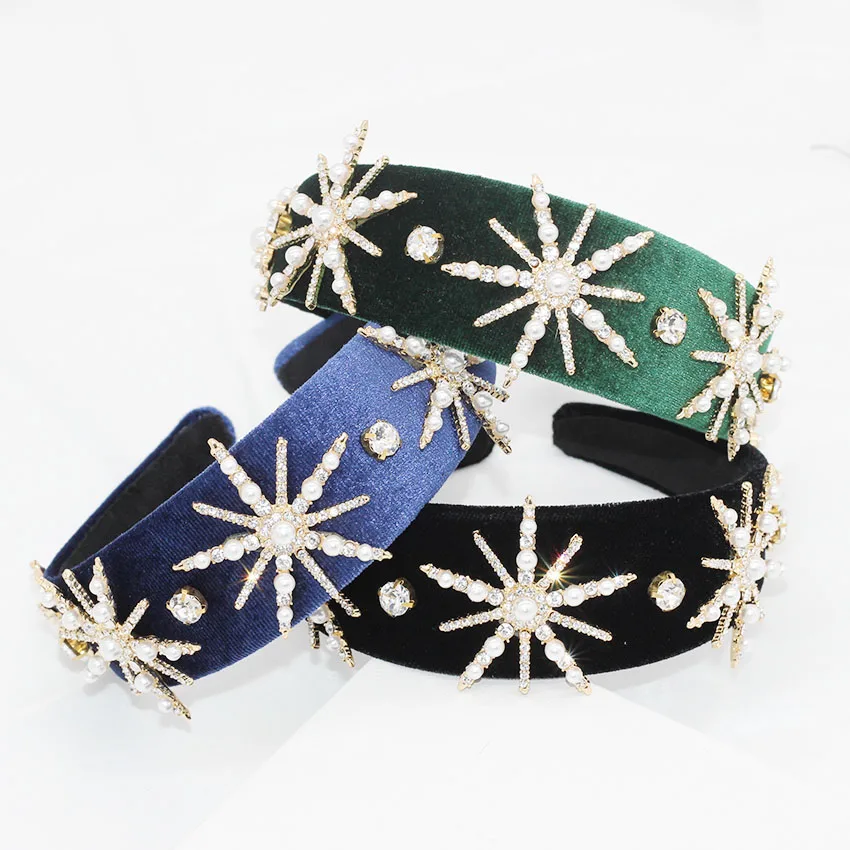 

New fashion pearl Baroque rhinestone stars exaggerated headband personality catwalk ball headband 824