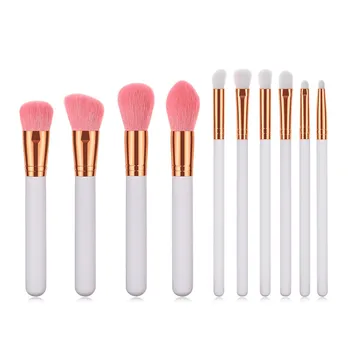 

10pcs Makeup Brushes Set White Gold wood Handle For Powder Contour Blusher Liquid Cream Eyeshadow Cosmetics Brush tools T10135