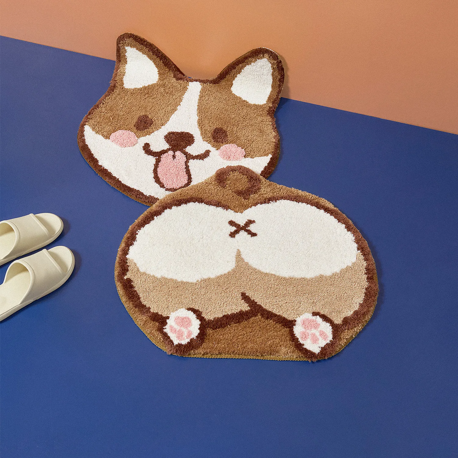

cute Corgi shaped bathroom door mat absorbent floor mat bathmat bathtub non-slip floor mat household door mat carpet
