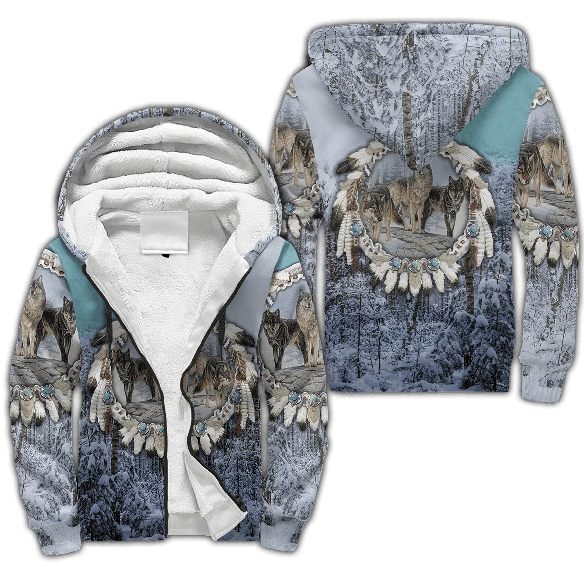 Schöne Wolf Native Indian 3D Gedruckt männer Winter Fleece Warme Dicke Zipper Hoodies Unisex Casual Jacken Mäntel Outwear YM-01 – Detail 26