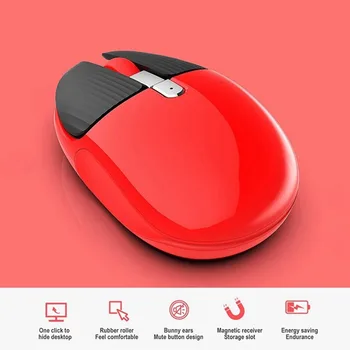 

HXSJ M106 2.4G Wireless Mouse Rechargeable Mouse Mute Button Mouse with Hide Desktop Button for PC Laptop(Red)