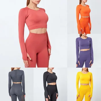

Seamless 1 Piece Women Yoga Shirt Gym Clothing Fitness Leggings Cropped Shirt Sport Suit Women Long Sleeve Tracksuit Active Wear