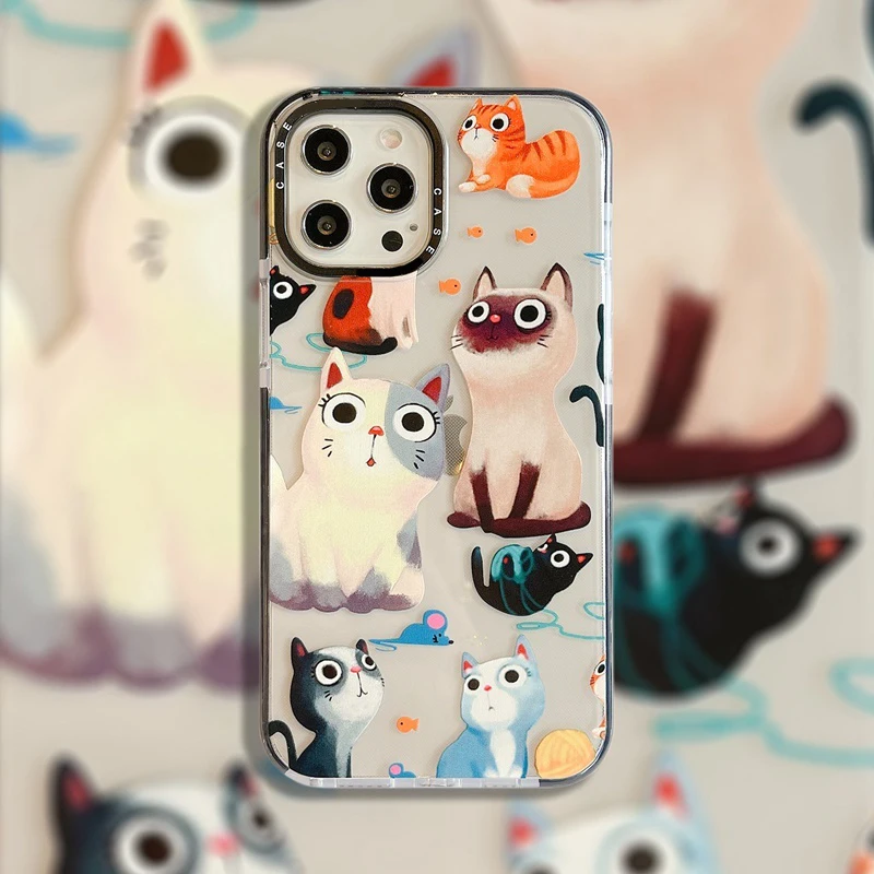 Cartoon Cat Animal Oil Painting Case For iPhone 4