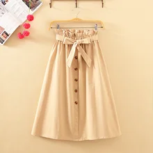 

Female skirts with high waist, midi, knee height, elegant Korean button, pleated school skirt, summer and autumn 2021