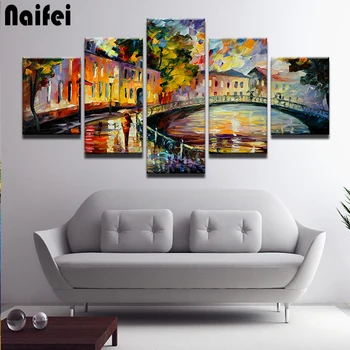 

5d diy diamond painting Bridge Landscape Picture For Living Room 5 Panel Building Home Decor Abstract Diamond embroidery