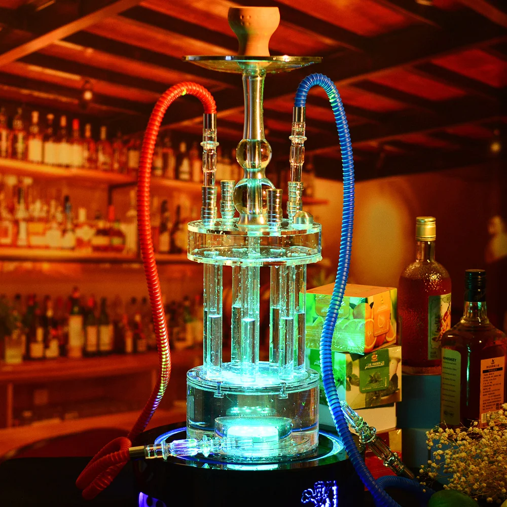 DEJAYA Gatling Hookah Acrylic Narguile Complete Shisha Pipe Set Chicha Cachimba 4 Hoses LED Light Nightclub Party Accessories 2