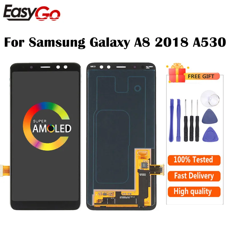Super AMOLED для SAMSUNG GALAXY A8 2018 LCD A530 A530F ЖК-дисплей сенсорный экран дигитайзер в сборе