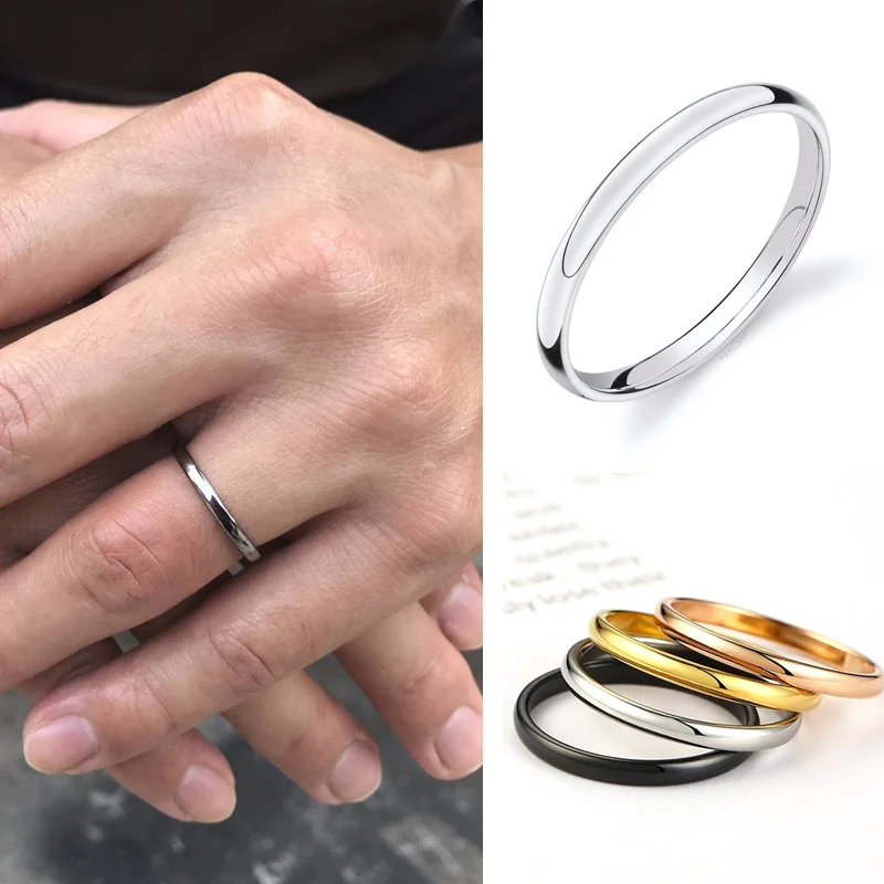 2MM Thin Classic Dome Ring Stainless Steel Wedding Band for Men Women Stacking Rings Comfort Fit Domed Polished wedding rings finger rings jewelry rings ring jewelry couple rings