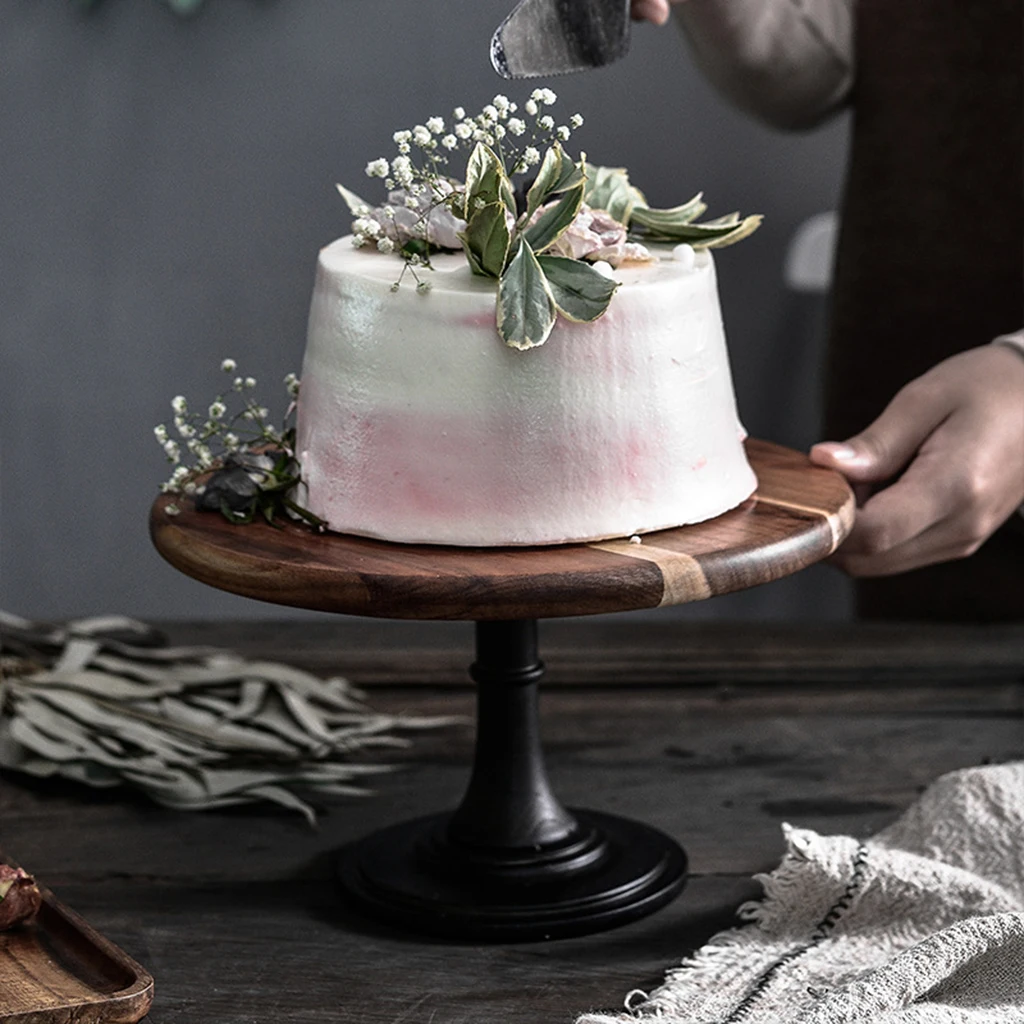 Wood Cake Stand Pedestal Dessert Round Holder Wedding Party Birthday Small Cupcake Tall Table Bases Plates Display