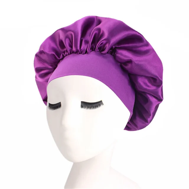 Newly Women's Satin Solid Sleeping Hat Night Sleep Cap Hair Care Bonnet Nightcap For Women Men Unisex Cap Bonnet De Nuit purple