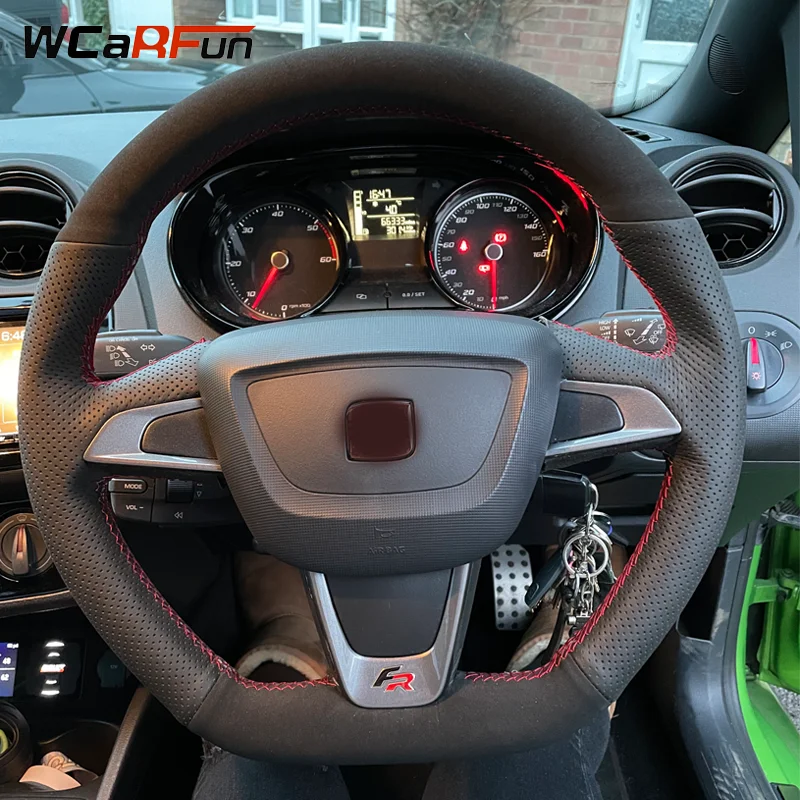WCaRFun DIY Black Suede Leather Car Steering Wheel Covers For Seat Ibiza(6J)(FR/CUPRA) 2015 Mii FR 2013-2020