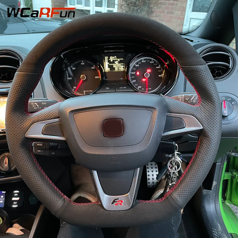 WCaRFun DIY 블랙 스웨이드 가죽 자동차 핸들 커버 좌석 Ibiza(6J)..