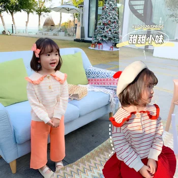 

Children Girls Long Sleeve Knitted Cotton Causal Striped Lapel Cardigan New Spring 2020 Toddler Baby Pullover Infant Top Sweater