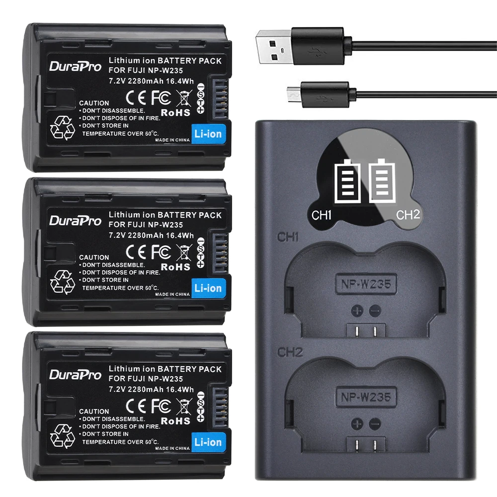 

DuraPro 2280mAH NP-W235 NP W235 Li-ion Battery + LED USB Charger Replacement For Fujifilm Fuji X-T4, XT4 cameras