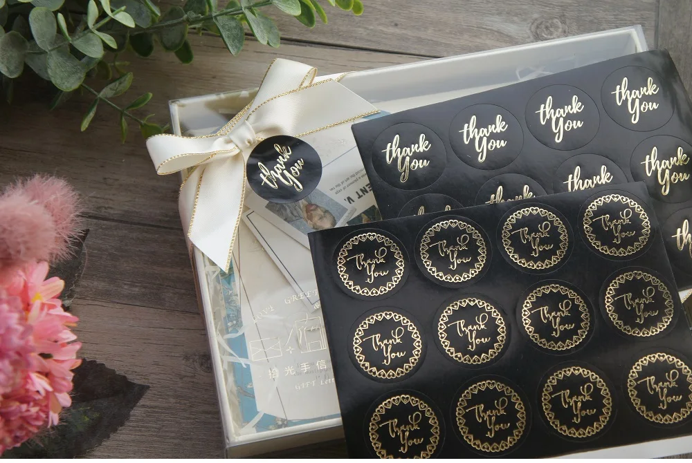 120pcs(10 Sheets Paper) Black Gold Thank You sealing Stickers as Food Tags Labels Gift Tag Wedding Gift Decoration