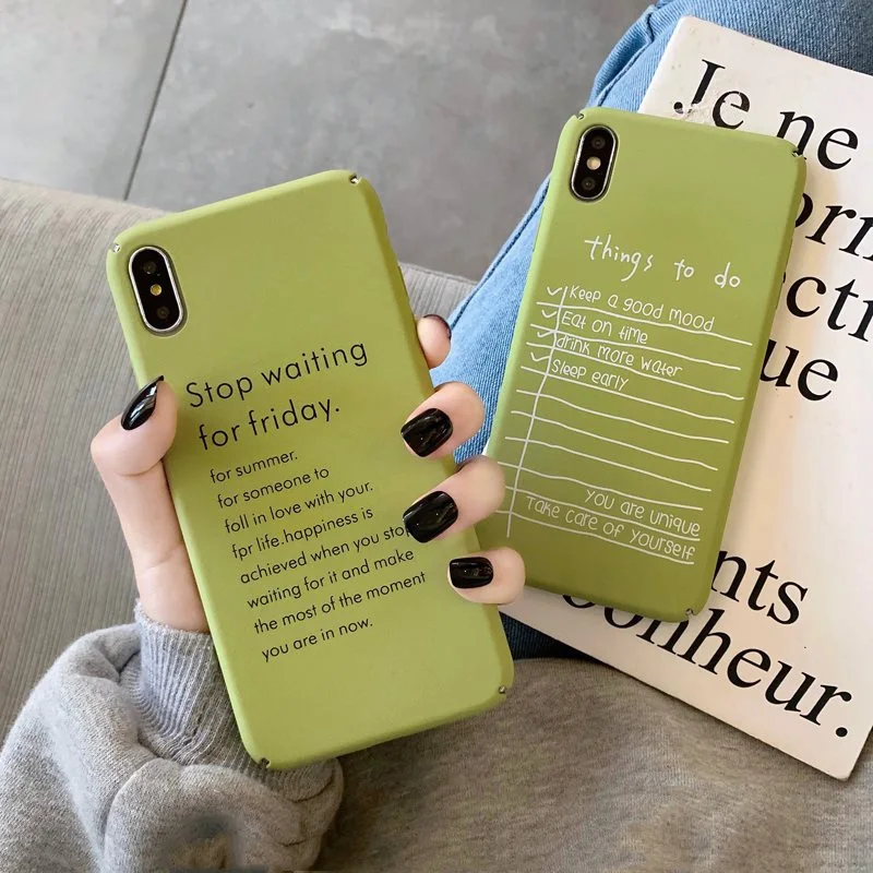 

HERONSWING Hard PC Summer Matcha Green Note Lists Phone Case For iPhone 7 Case XS Max 6 8Plus X Case XR Simple lovely Back Cover