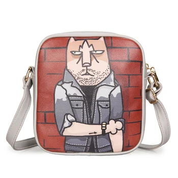 

Cartoon doodle mobile phone bag shoulder messenger bag cat animal graffiti printed shoulder bag High capacity printing bag