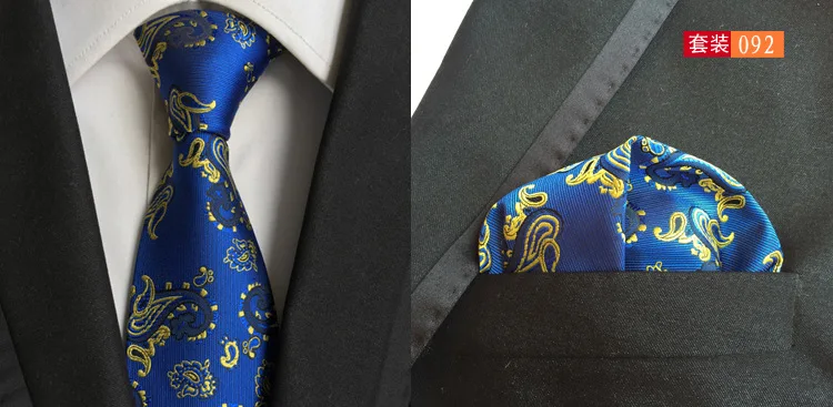 Модный цветочный галстук "пейсли" для мужчин 8 см шелковый Набор платков и галстуков для свадьбы Одноцветный галстук носовой платок наборы - Цвет: 092