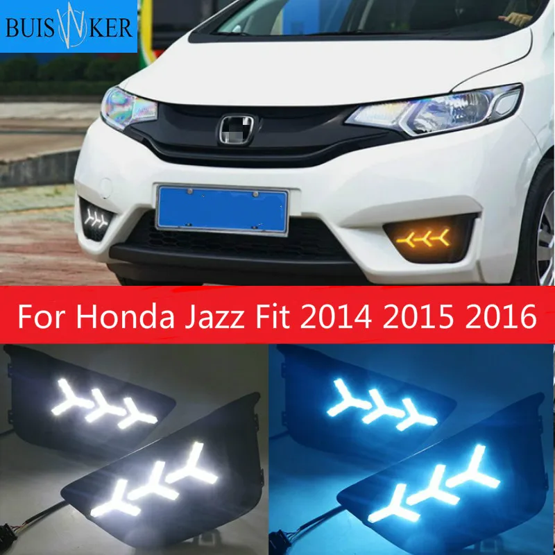 

Дневные ходовые огни дневного света с указателем поворота 12 В для Honda Jazz Fit 2014 2015 2016, 2 шт.
