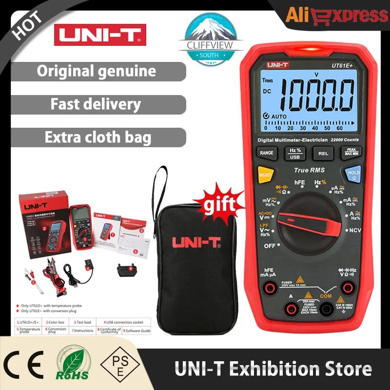 UNI-T Цифровой мультиметр True RMS AC DC 1000V Автоматический диапазон USB подключение