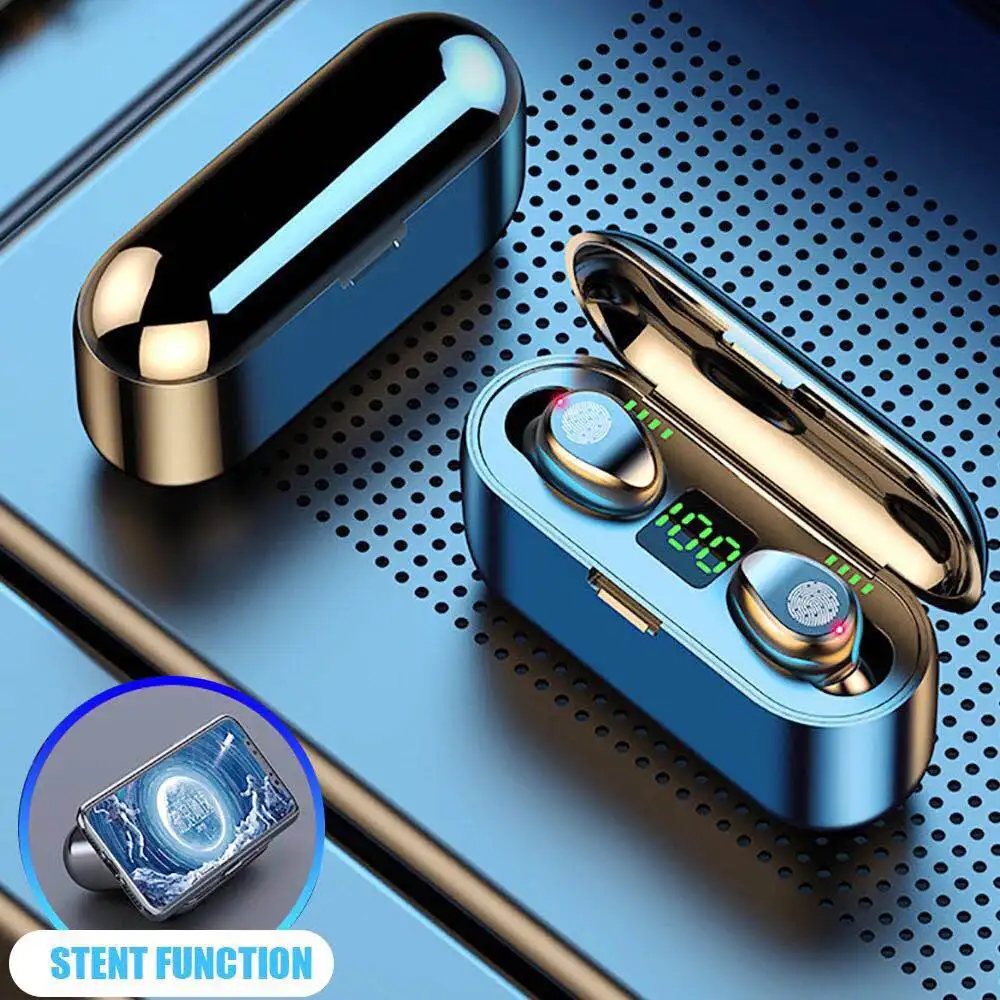 Fones de Ouvido Intra-auriculares sem Fio para Corrida Estéreo com Caixa de Carregamento de 1200mah Mini Esportes Chamada hd Som 9d f9 Tws - Image 2