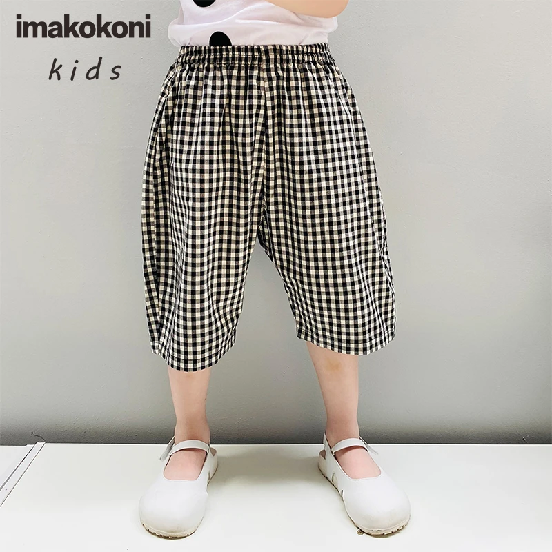 imakokoni original casual plaid wide-leg pants thin section outer wear girls rubber band 0029-2 | Детская одежда и обувь