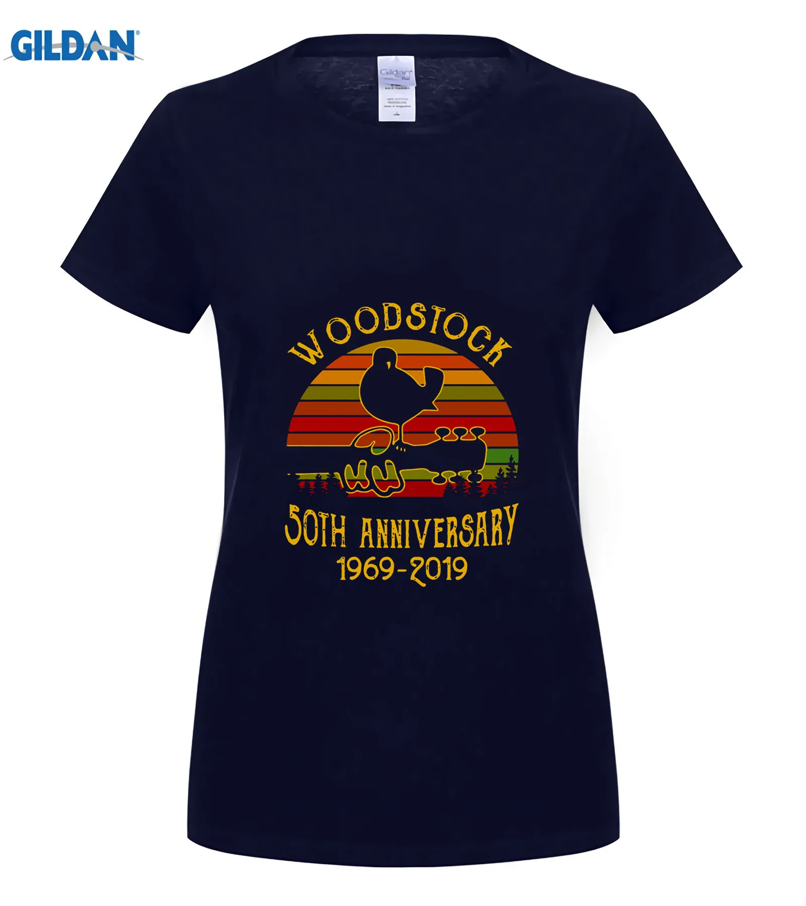 Костюмы вкрадчивый Woodstock 50th Юбилей 1969 летние Для Мужчин's короткий рукав Футболка Забавные футболки для девочек хлопковые топы, футболка - Цвет: women navy