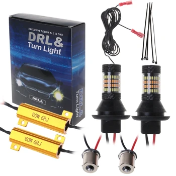 

2pcs 1156 BA15S 96-LED 3014 50W Dual-Color Switchback DRL Turn Signal Light Kit L9BC