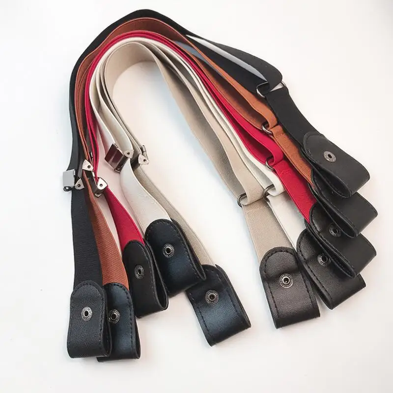 

2020 Women Buckle-Free Elastic Belts Invisible Belt for Jeans No Bulge Hassle Band Fashion Casual Adjustable Button Canvas Belt