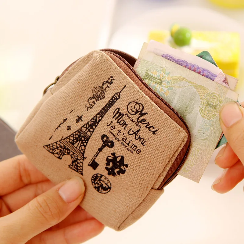 

Yl08 Cute Cool Korean-style Zakka Paris Memory Purse Nostalgic Retro Fabric Wallet