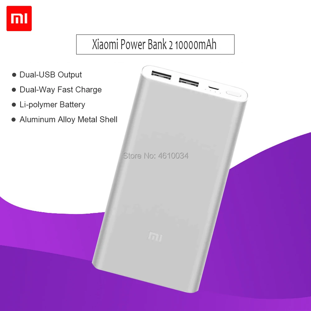 

Xiaomi Mi Power Bank 2 10000 mAh Dual USB Output 18W Quick Charge 10000mAh Powerbank External Battery Pack for iPhone Samsung