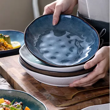 

Japanese Ceramics Western Food Ramen Plate Irregular Vegetable Salad Dessert Plate Hotel Restaurant Tableware Kitchen Supplies