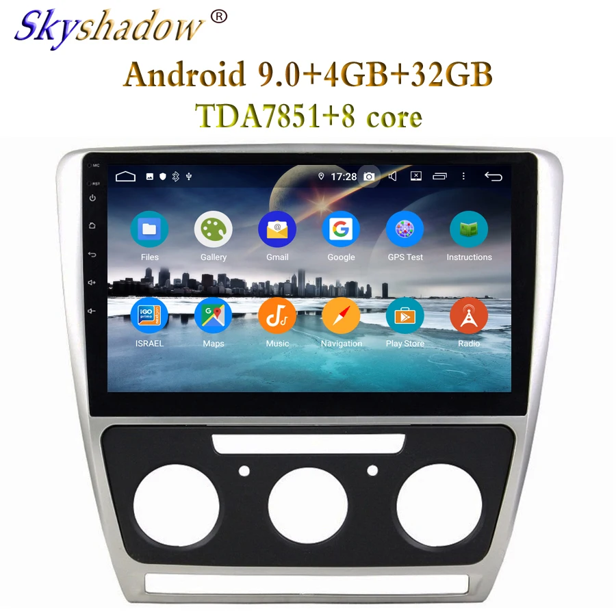 Perfect HD 10.1" Android 9.0 For VW Octavia MT 2010-2014 4GB RAM 32GB ROM Car DVD Player GPS Glonass Map RDS Radio wifi Bluetooth 4.2 0