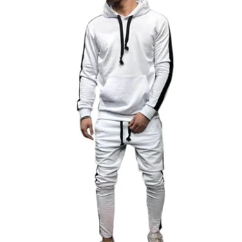 

Fashion New Autumn And Winter Striped Stitching Sports Suit Hooded Casual Pocket Sports Two-piece XXL