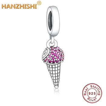 

100% 925 Sterling Silver Spring Pave Ice Cream Cone Dangle Charm Beads Fits Original Fine Charm Bracelets for Women Jewelry