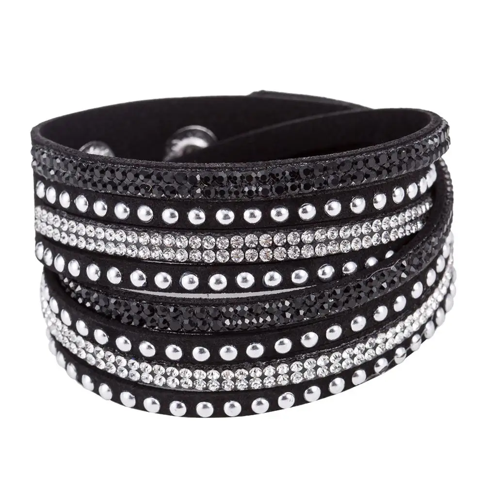 Женский многослойный браслет с заклепками инкрустированный стразами|Браслеты