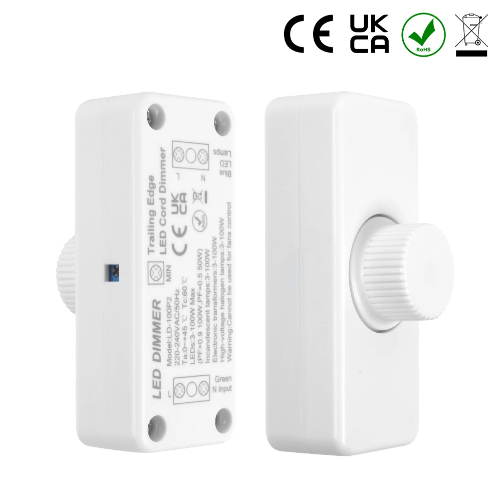 Adjustable LED Dimmer 220V Lights Switch Lighting Control 220V-240V 100W Wall Mounted Button Dimmer Switch Controller Against