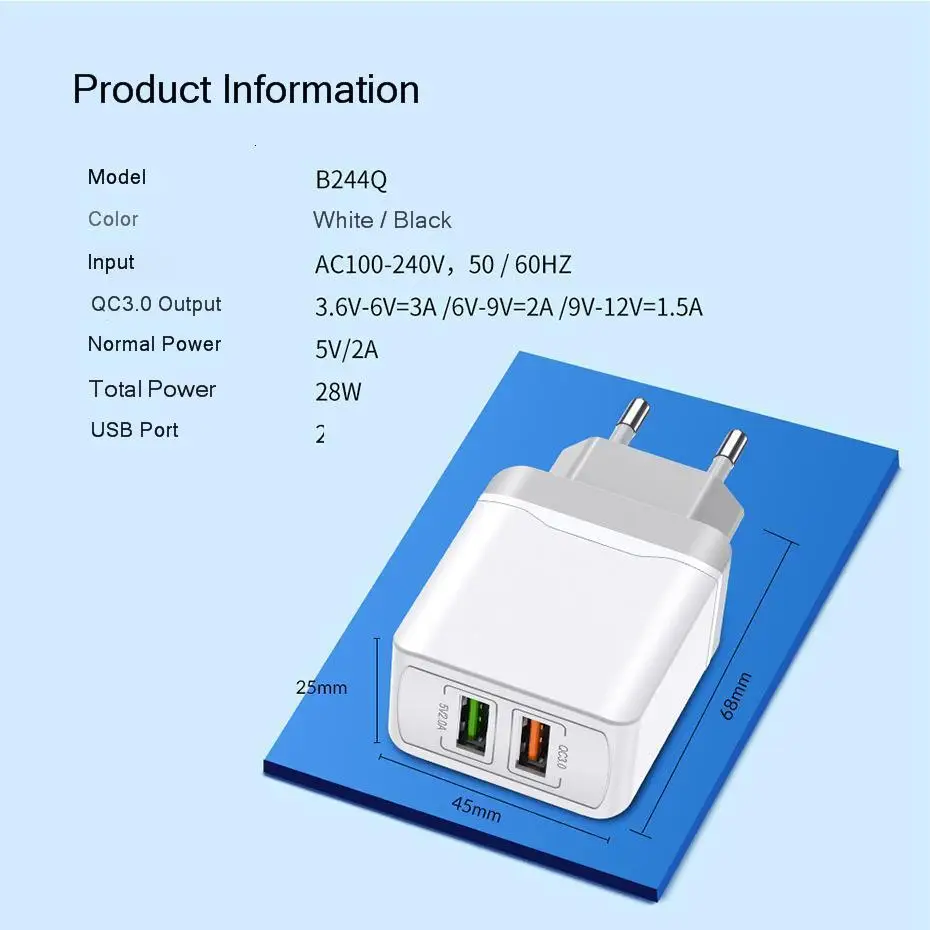18 Вт двойное USB зарядное устройство для iPhone X 8 7 6 plus 5V2. 1A QC 3,0 USB настенное зарядное устройство для samsung huawei Xiaomi дорожное USB быстрое зарядное устройство