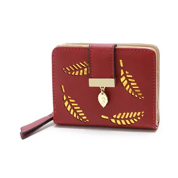 

PU Leather Leaf Hollow Out Women Short Wallet Coin Purse Small Money Pouch Card Bag Bolso Bolsa Carteira Mini Handbag for Girls