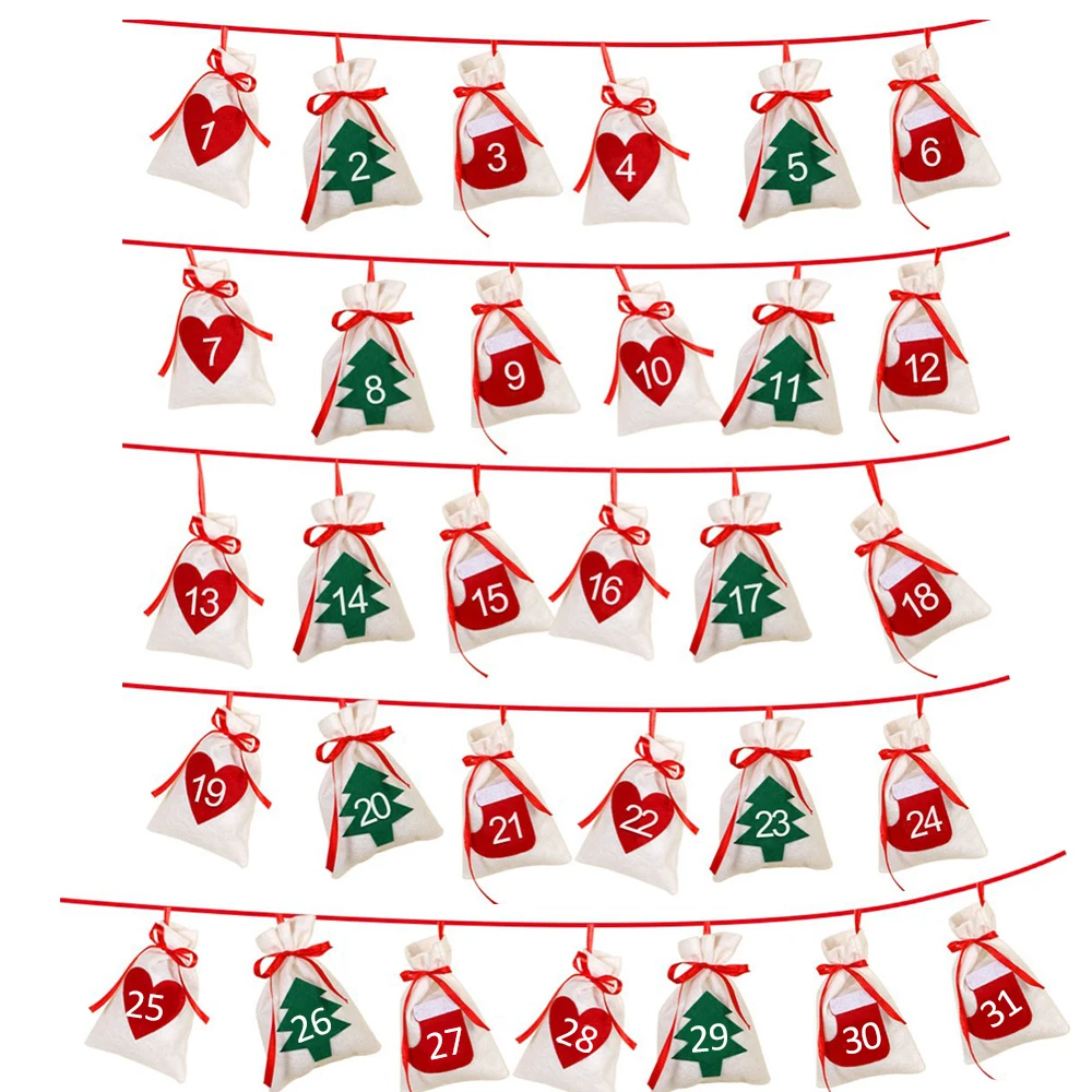 

Numbers 1-31 Christmas Countdown Advent Calendar Candy Bags Hanging New Year Gift Bags Christmas Party Decoration Supplies