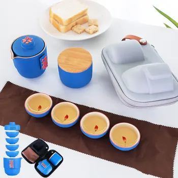

portable travel tea sets Fashion Text pattern Ceramic Tea pot teapot kettle gaiwan teacups one pot and Four cups with travel bag